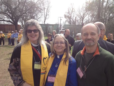 Rev. Amy Carol Webb, Rev. Jan Taddeo, and Russ Taddeo at the pre-march rally in Selma